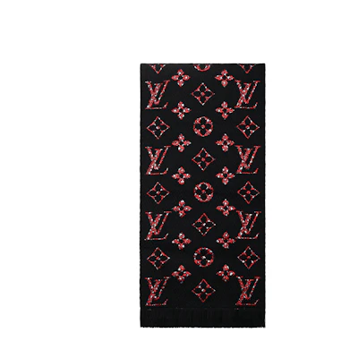 LOUIS VUITTON Giant Logo Mania Jungle Reversible Wool Scarf Black/Red Unisex M76345