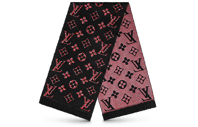 LOUIS VUITTON Giant Logo Mania Jungle Reversible Wool Scarf Black/Red Unisex M76345 圖 2