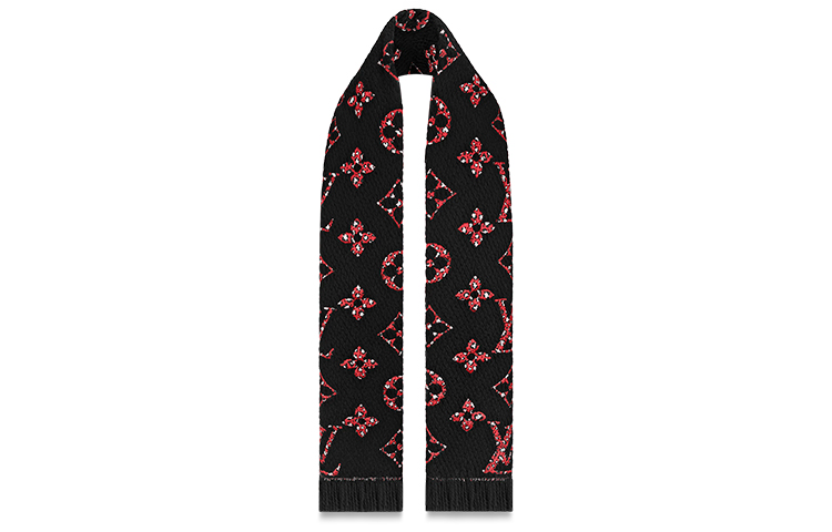 LOUIS VUITTON Giant Logo Mania Jungle Reversible Wool Scarf Black/Red Unisex M76345 圖 3