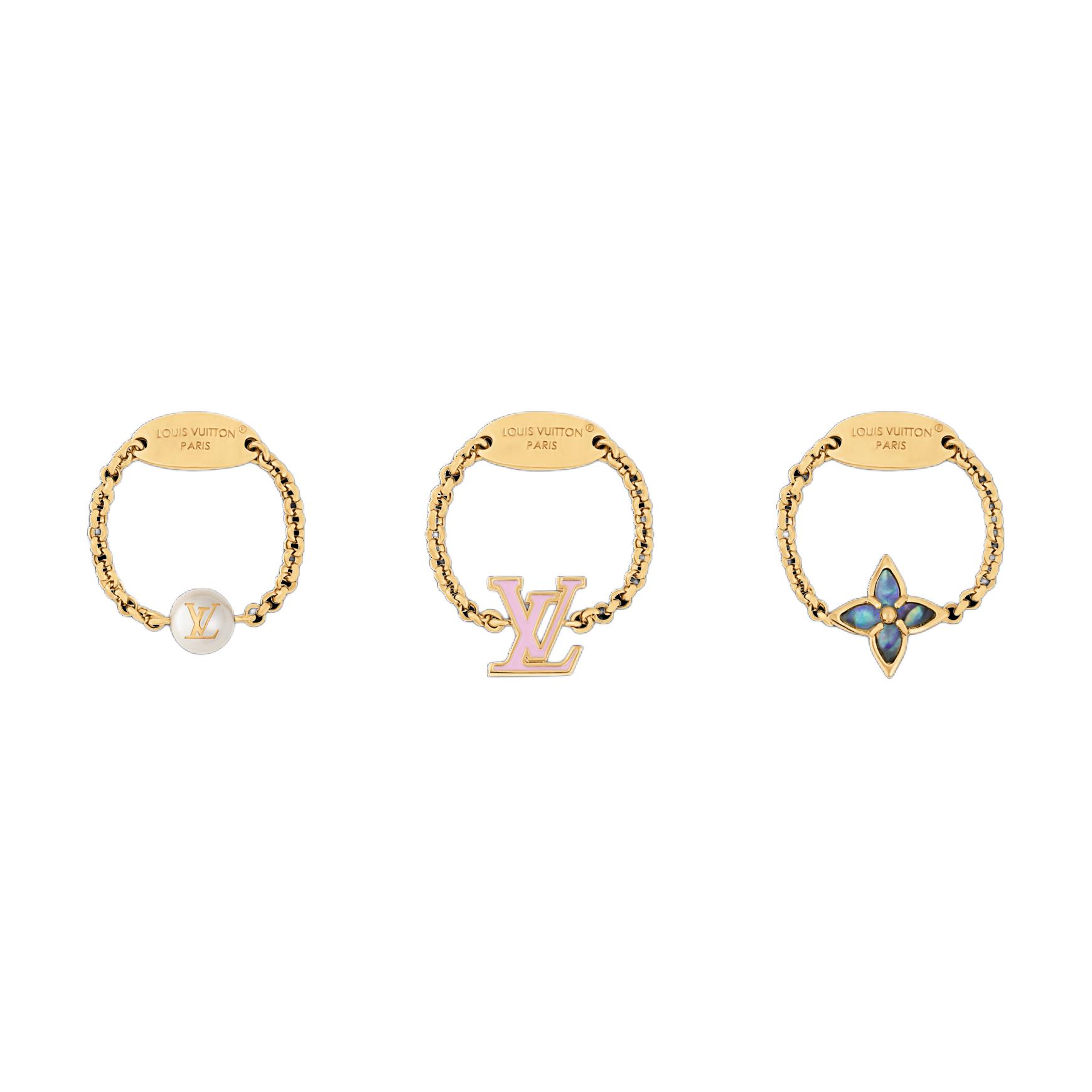 LOUIS VUITTON Gold-Plated Enamel Mother of Pearl Ring Unisex Couples Accessory M1377M