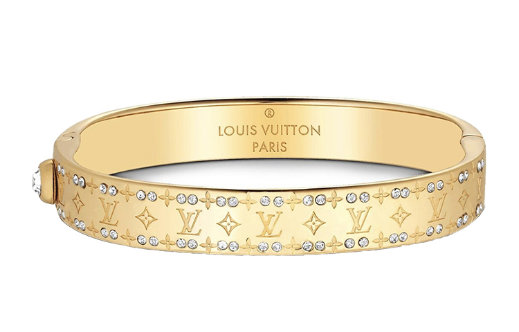 LOUIS VUITTON Gold Crystal Engraved Bracelet Unisex M64860