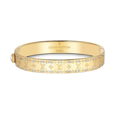 LOUIS VUITTON Gold Crystal Engraved Bracelet Unisex M64860