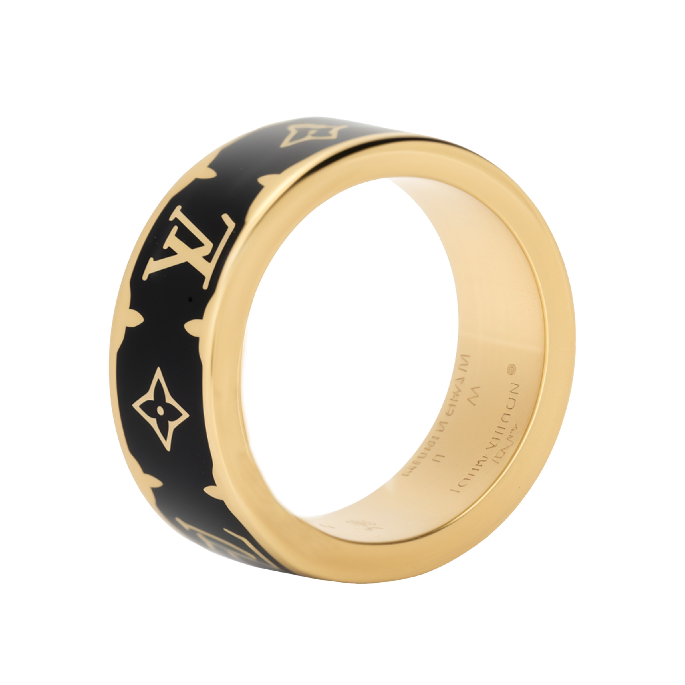 Louis Vuitton Gold Enamel Logo Ring Unisex Couple Design M1568M