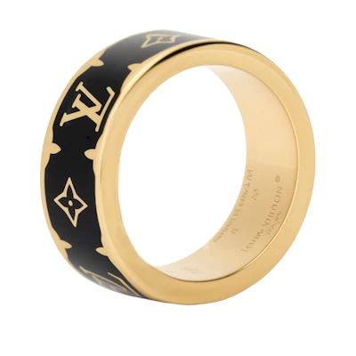Louis Vuitton Gold Enamel Logo Ring Unisex Couple Design M1568M