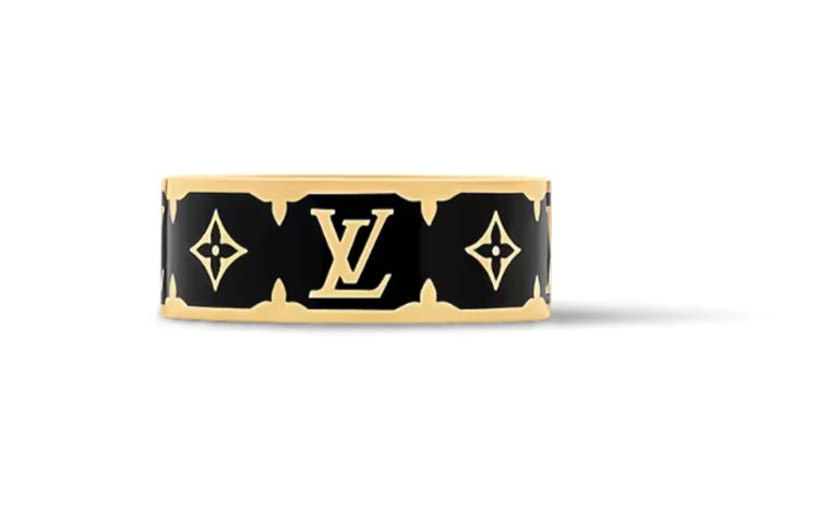 Shop Anillo Unisex con Logo de Esmalte Dorado de Louis Vuitton Diseño para Parejas M1568M