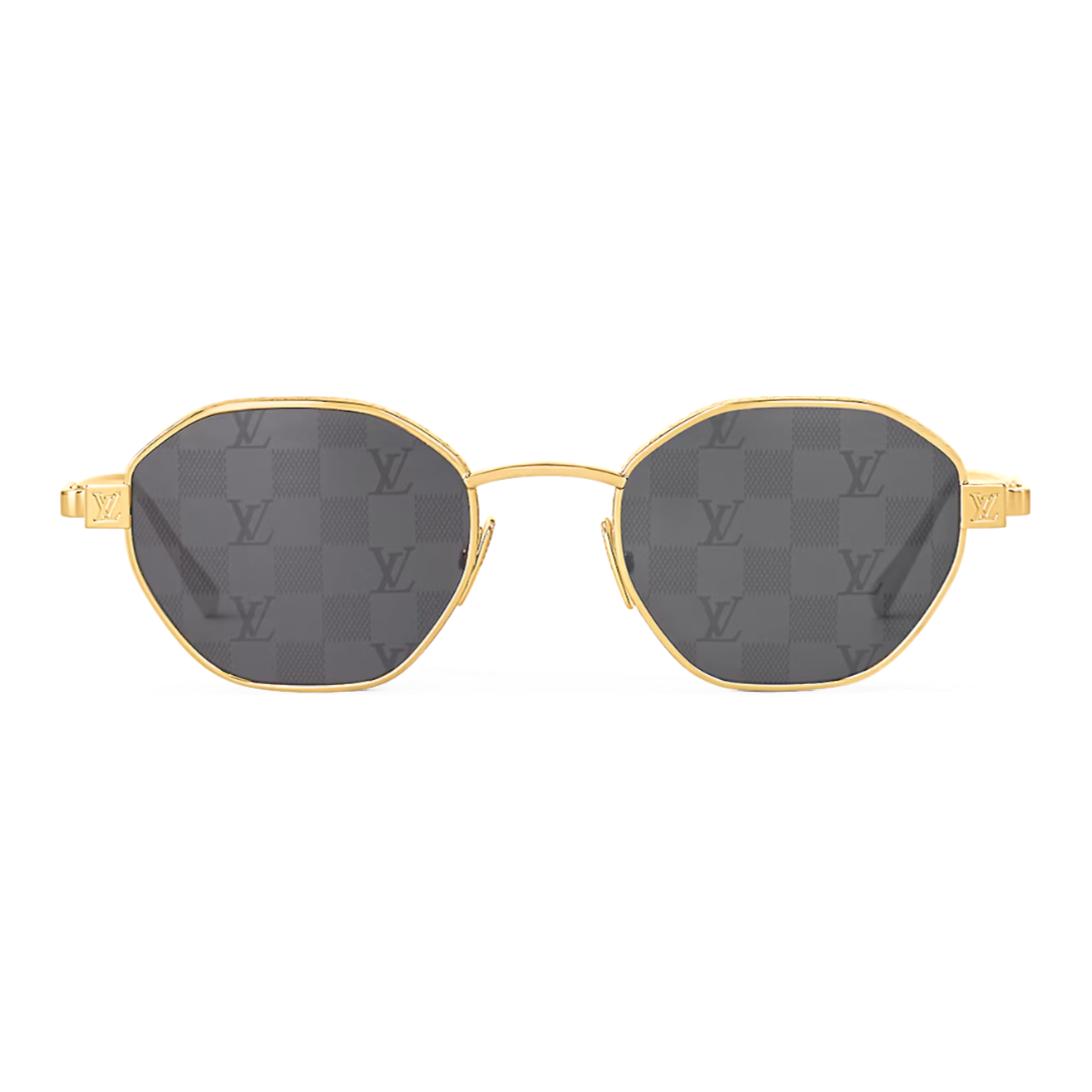 LOUIS VUITTON Gold Irregular Frame Sunglasses Unisex with Logo Detail. Z2192U