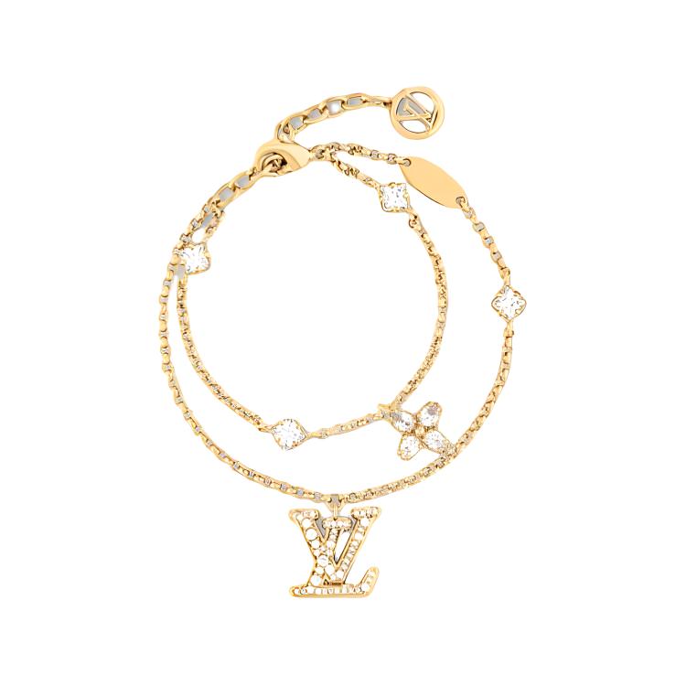 Louis Vuitton Gold Metal Crystal Pendant Bracelet Unisex Couples Edition. M1582A