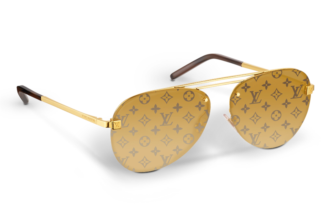 Louis Vuitton Gold Metal Logo Aviator Sunglasses for Men. Z1020E 圖 3