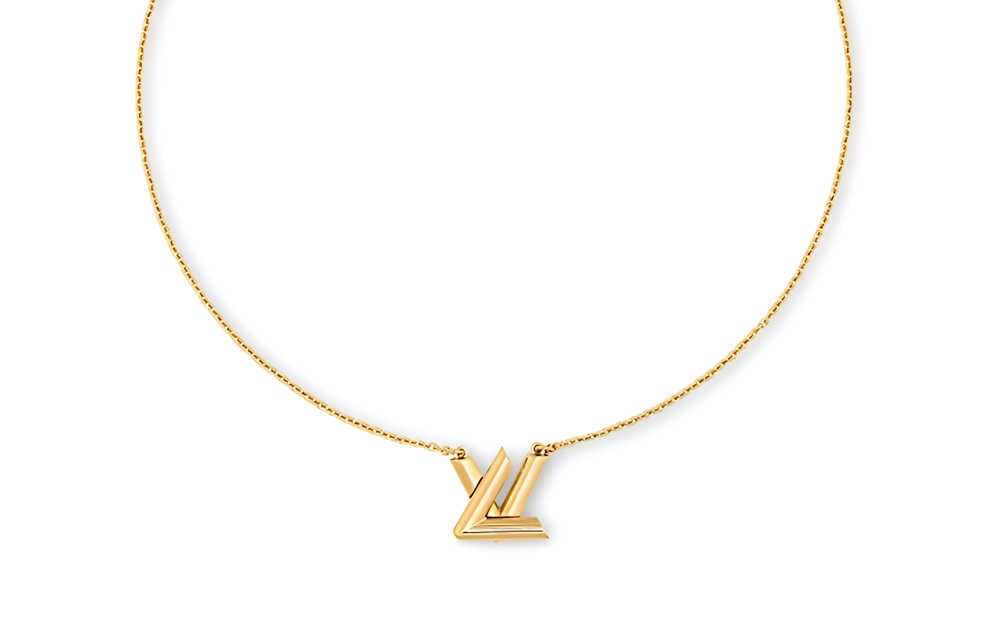 LOUIS VUITTON Gold Monogram Pendant Necklace Unisex Couples Design. M01729
