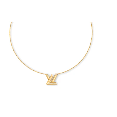 LOUIS VUITTON Gold Monogram Pendant Necklace Unisex Couples Design. M01729