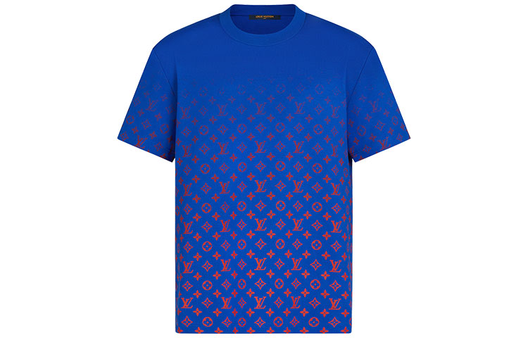 Louis Vuitton Gradient Logo Printed Round Neck T-Shirt Blue Tee 1A8WMR