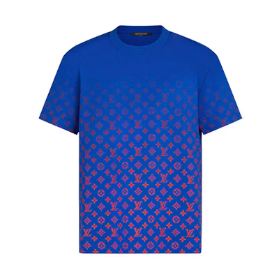 Louis Vuitton Gradient Logo Printed Round Neck T-Shirt Blue Tee 1A8WMR