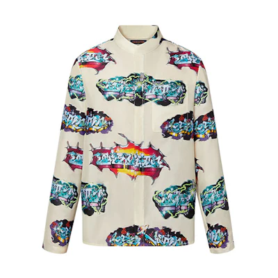 LOUIS VUITTON Graffiti Pattern Pajama-Style Long Sleeve Shirt Beige Men’s 1AA4PW
