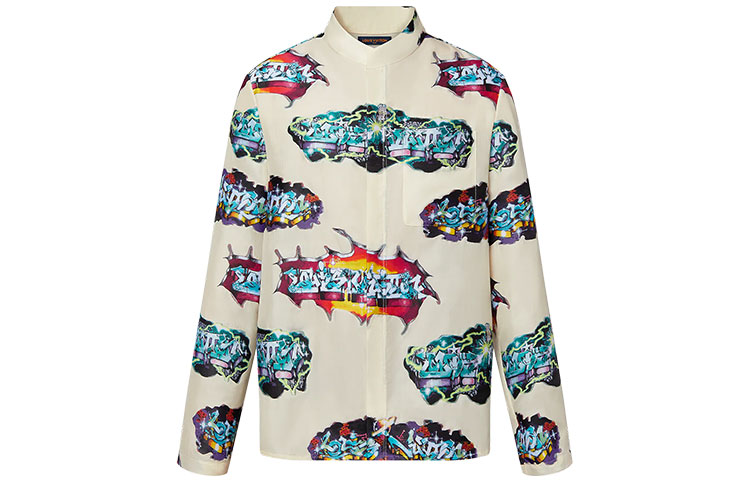 LOUIS VUITTON Graffiti Pattern Pajama-Style Long Sleeve Shirt Beige Men’s 1AA4PW 圖 2