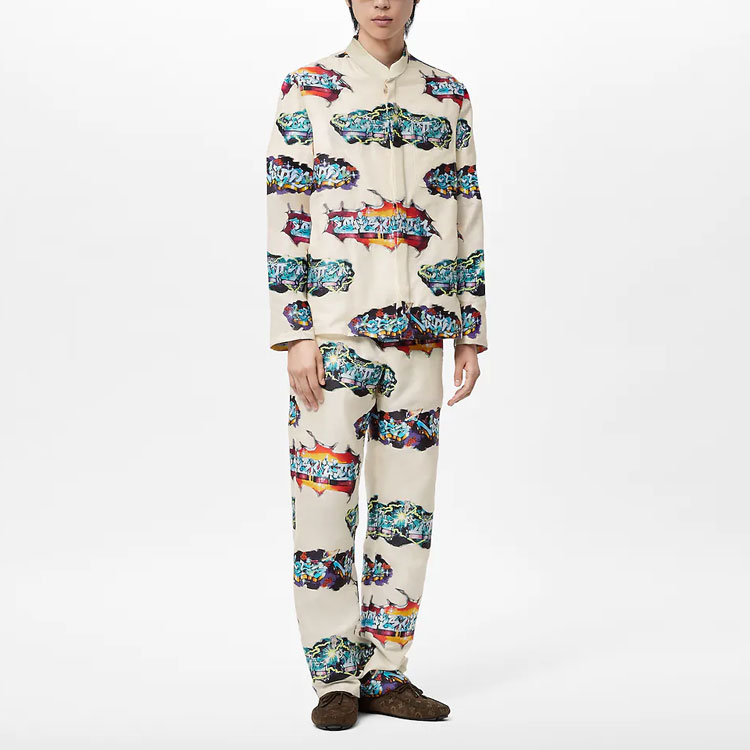 LOUIS VUITTON Graffiti Pattern Pajama-Style Long Sleeve Shirt Beige Men’s 1AA4PW 圖 3