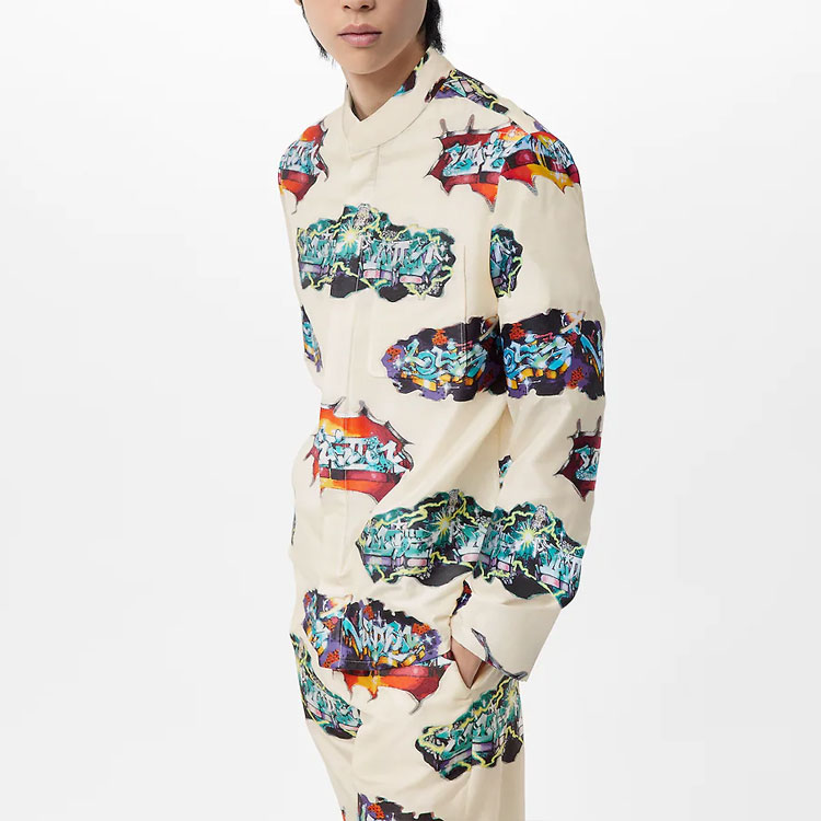 LOUIS VUITTON Graffiti Pattern Pajama-Style Long Sleeve Shirt Beige Men’s 1AA4PW 圖 5