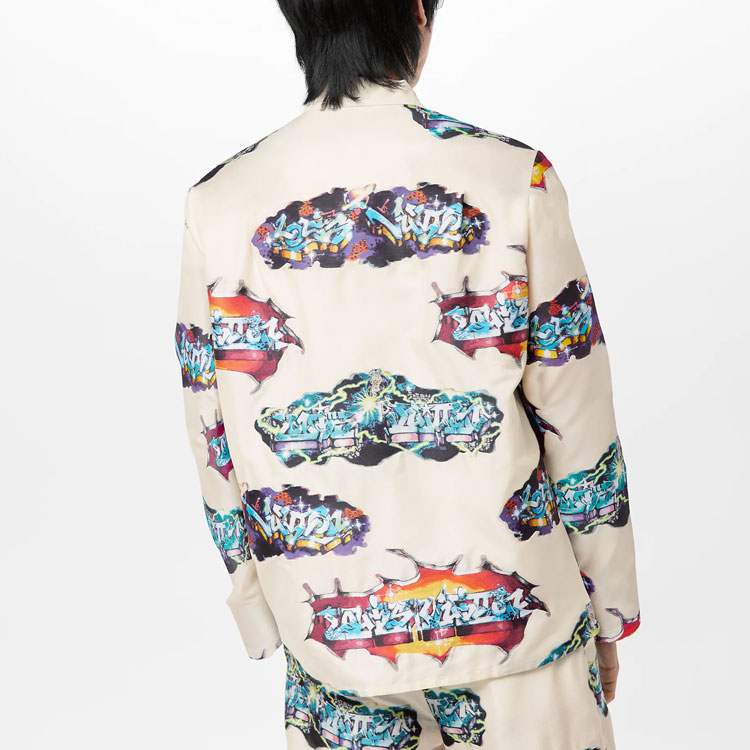 LOUIS VUITTON Graffiti Pattern Pajama-Style Long Sleeve Shirt Beige Men’s 1AA4PW 圖 6