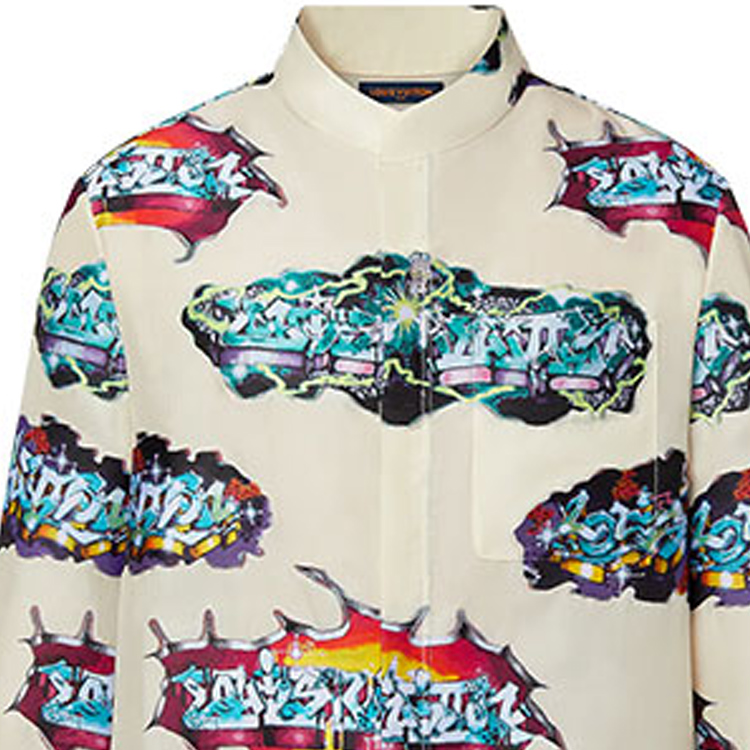 LOUIS VUITTON Graffiti Pattern Pajama-Style Long Sleeve Shirt Beige Men’s 1AA4PW 圖 7