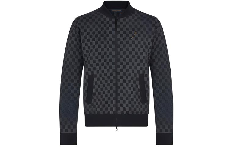 Louis Vuitton Gray Checkered Texture Zip-Up Jacket 1A7XDE