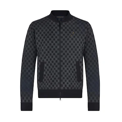 Louis Vuitton Gray Checkered Texture Zip-Up Jacket 1A7XDE