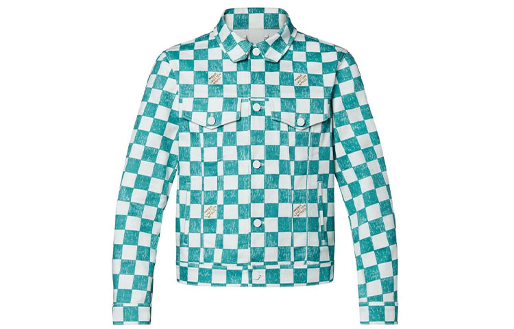 LOUIS VUITTON Green Checkered Denim Jacket with Single-Breasted Design 1A9A1Y