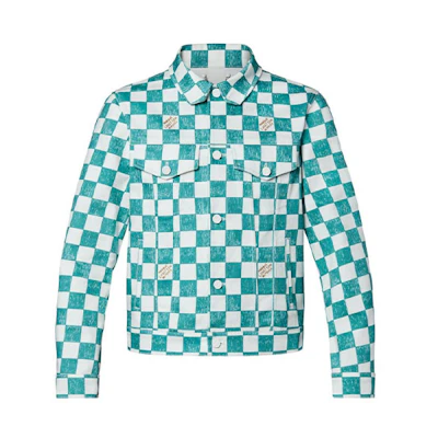 LOUIS VUITTON Green Checkered Denim Jacket with Single-Breasted Design 1A9A1Y