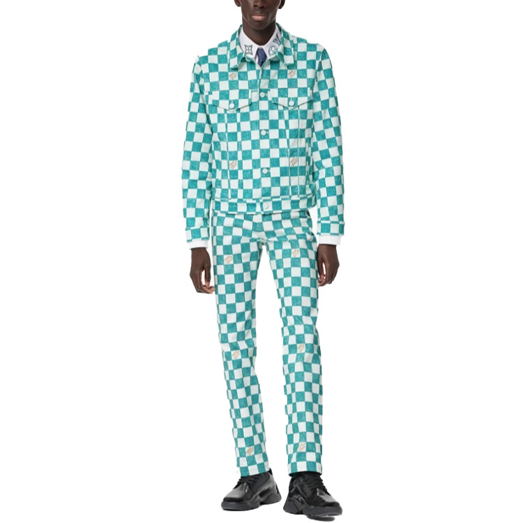 LOUIS VUITTON Green Checkered Denim Jacket with Single-Breasted Design 1A9A1Y 圖 3