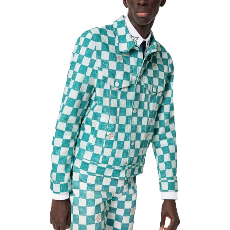 LOUIS VUITTON Green Checkered Denim Jacket with Single-Breasted Design 1A9A1Y 圖 4
