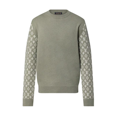 LOUIS VUITTON Green Logo Printed Crewneck Long Sleeve Sweater for Men 1AFHTX