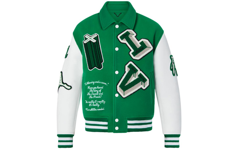 Order LOUIS VUITTON Jaket Baseball Long-Sleeve Monogram Hijau Loose Fit 1A98D3