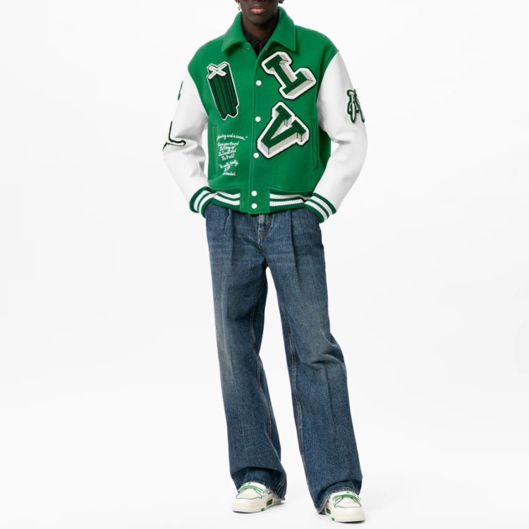 Purchase LOUIS VUITTON Jaket Baseball Long-Sleeve Monogram Hijau Loose Fit 1A98D3