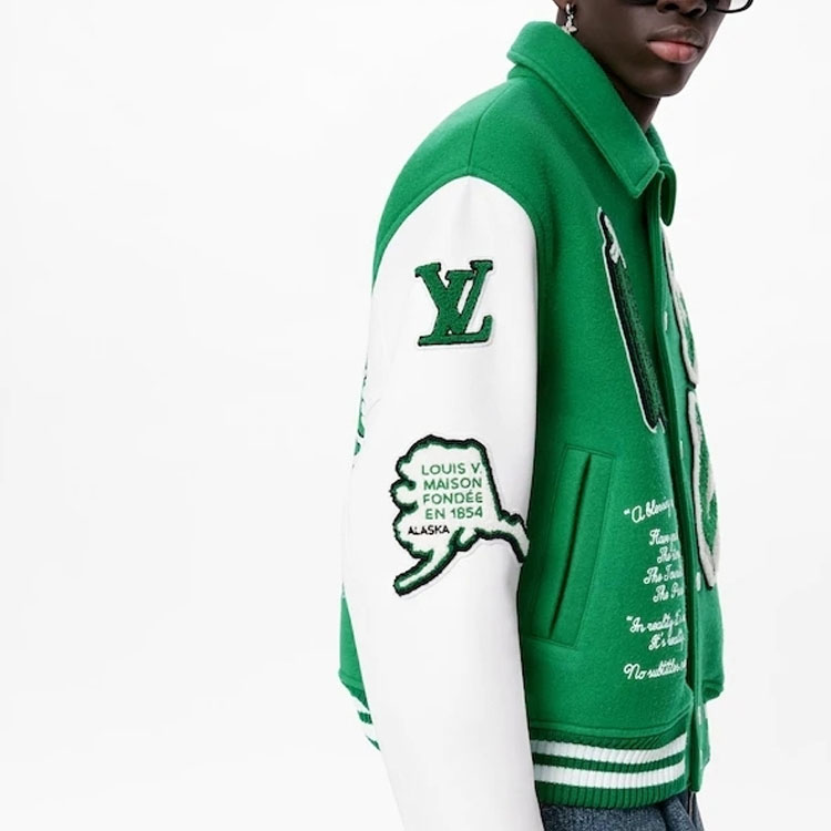 Details for LOUIS VUITTON Jaket Baseball Long-Sleeve Monogram Hijau Loose Fit 1A98D3