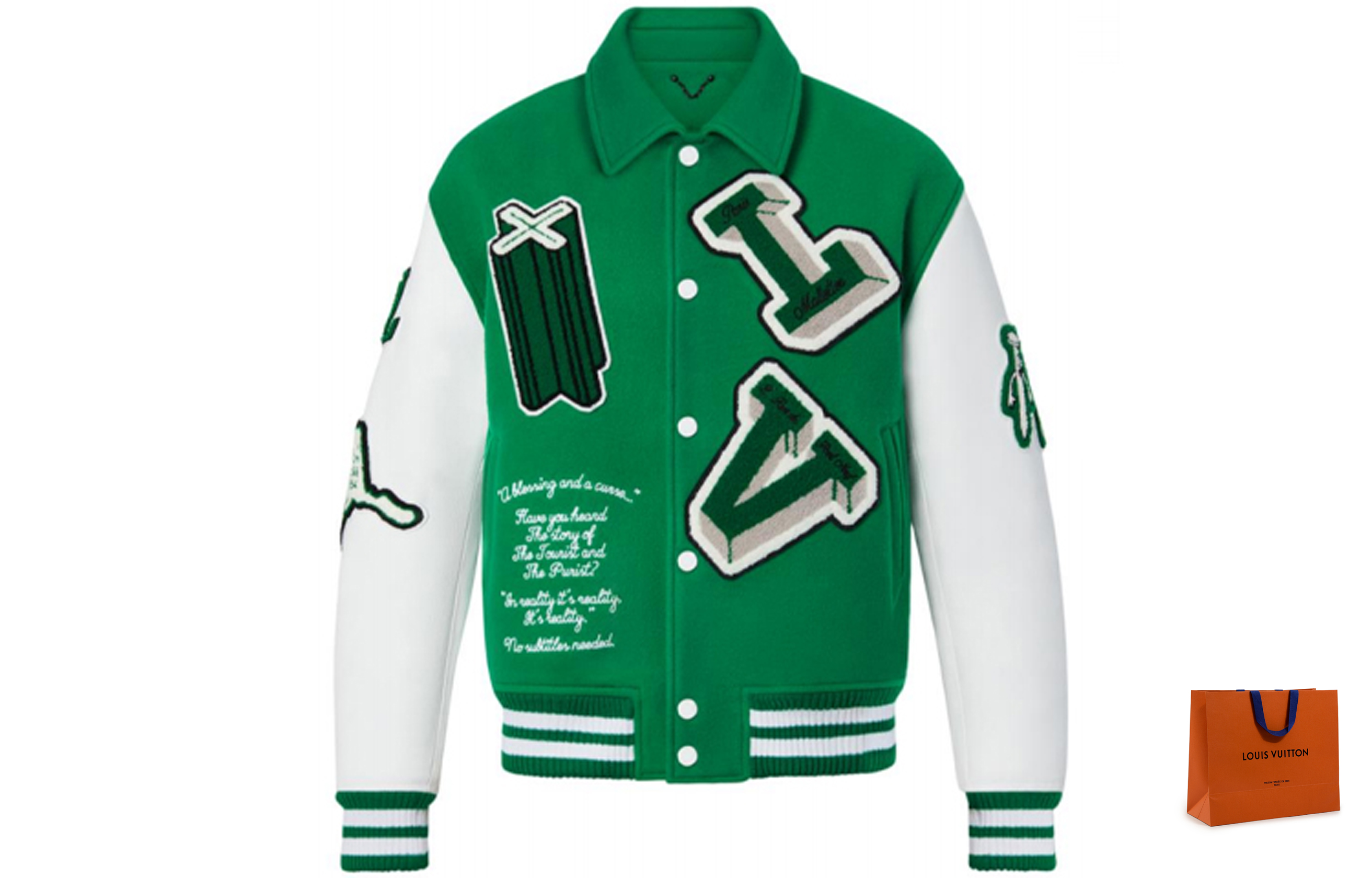 Cheap LOUIS VUITTON Jaket Baseball Long-Sleeve Monogram Hijau Loose Fit 1A98D3