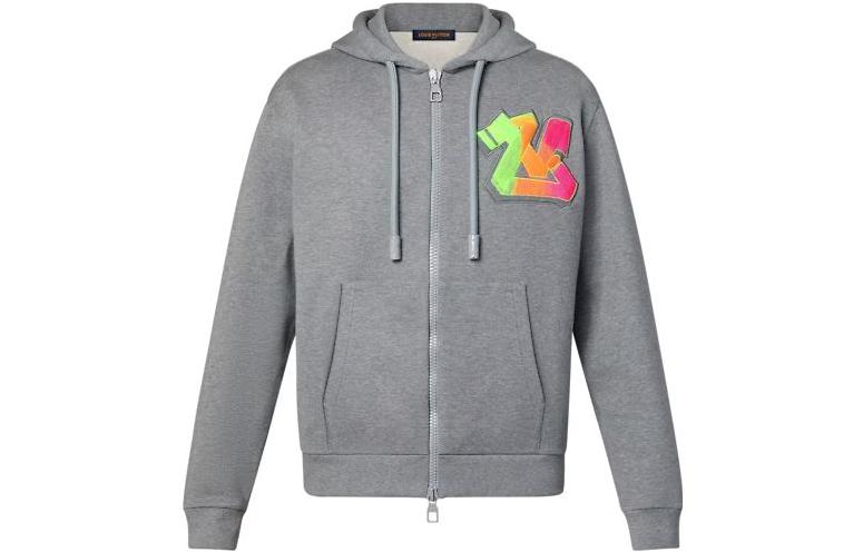 LOUIS VUITTON Grey Appliqué Zip-Up Hoodie  Casual Long Sleeve 1AA4X6