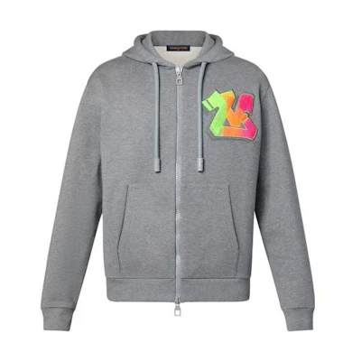 LOUIS VUITTON Grey Appliqué Zip-Up Hoodie Casual Long Sleeve 1AA4X6