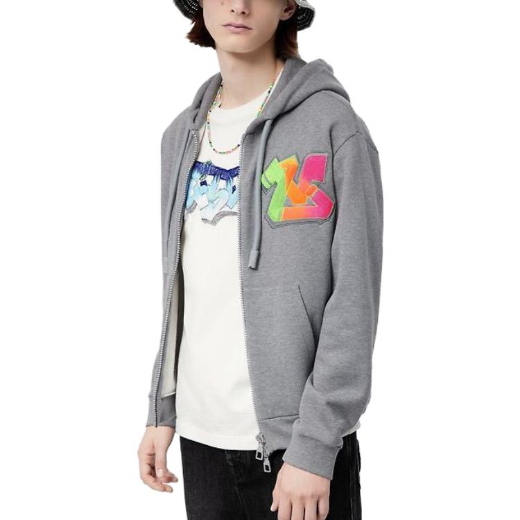 LOUIS VUITTON Grey Appliqué Zip-Up Hoodie  Casual Long Sleeve 1AA4X6 圖 6