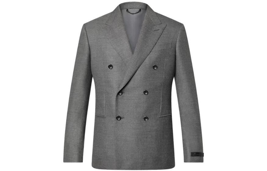 Louis Vuitton Grey Double-Breasted Logo Patch Blazer Jacket 1AA7VG