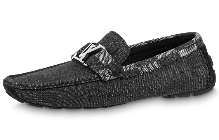 Louis Vuitton Hockenheim Moccasin Shoes 'Grey with Plaid Collar' 1A9YRW
