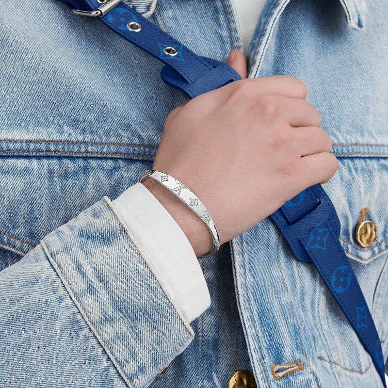 LOUIS VUITTON Iconic Pattern Silver Unisex Couple Bracelet in Brass M64840 圖 7