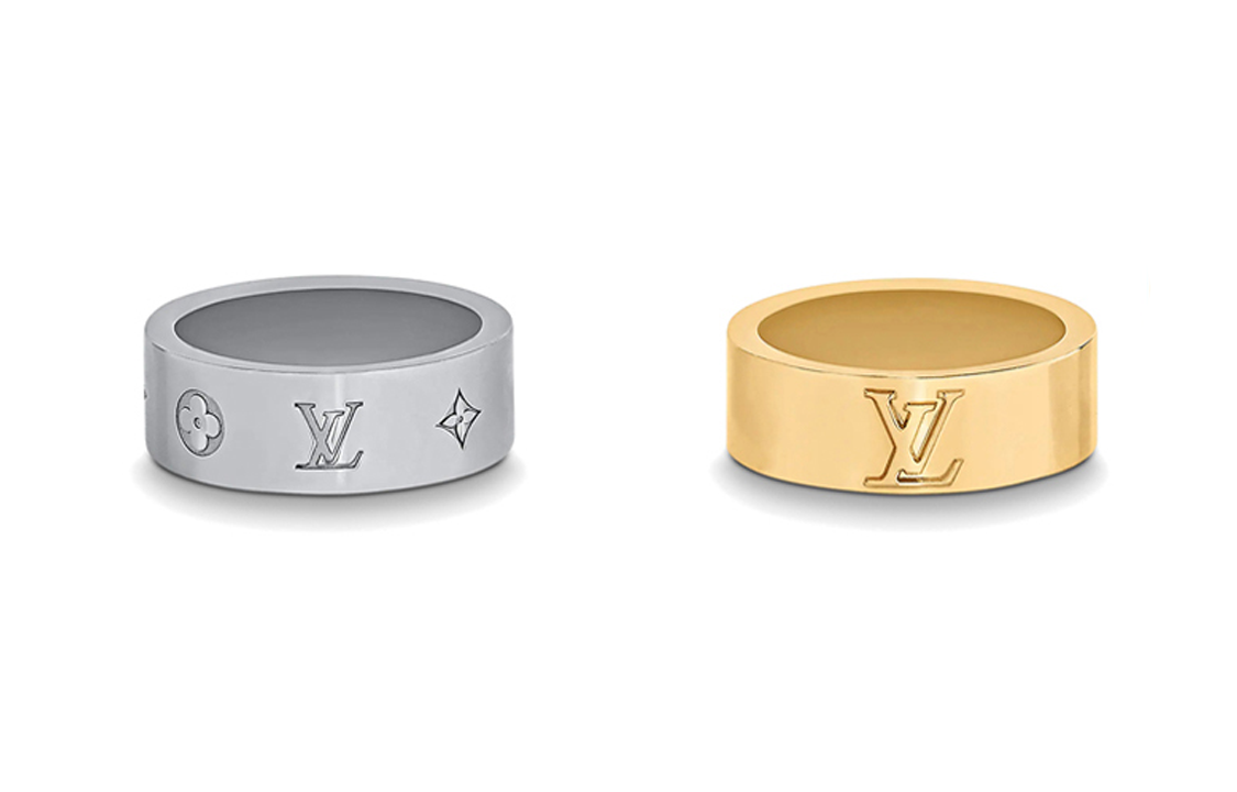 LOUIS VUITTON Instinct Engraved Letter Metal Ring Gold/Grey Unisex Couple Edition M00513