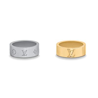 LOUIS VUITTON Instinct Engraved Letter Metal Ring Gold/Grey Unisex Couple Edition M00513