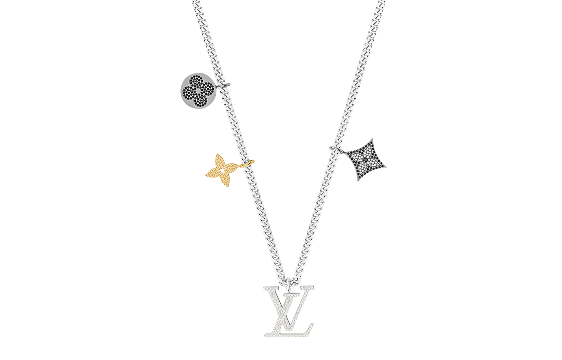 LOUIS VUITTON Instinct Silver Necklace with Diamond Logo for Unisex Couples M00522