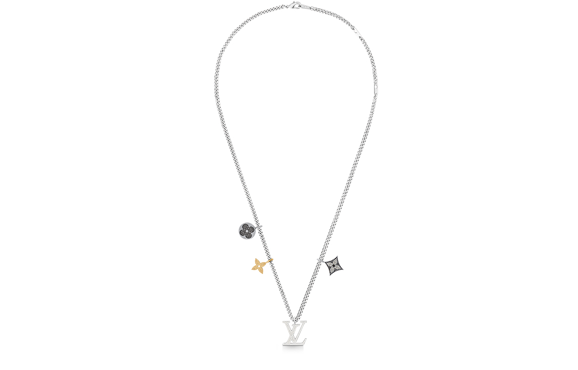 LOUIS VUITTON Instinct Silver Necklace with Diamond Logo for Unisex Couples M00522 圖 3