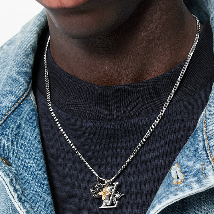 LOUIS VUITTON Instinct Silver Necklace with Diamond Logo for Unisex Couples M00522 圖 5