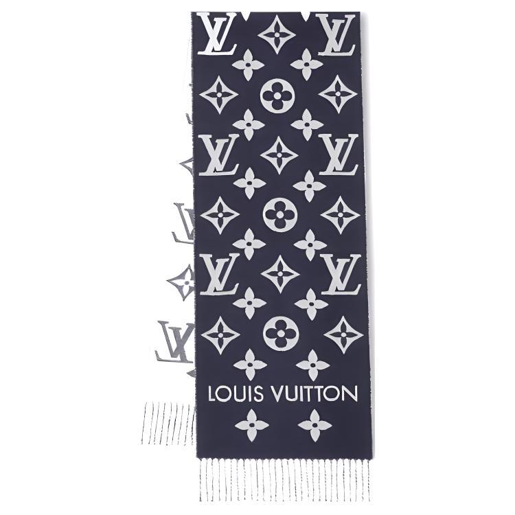 Louis Vuitton Jacquard Fringe Knit Scarf Navy Unisex Couple Style M79503