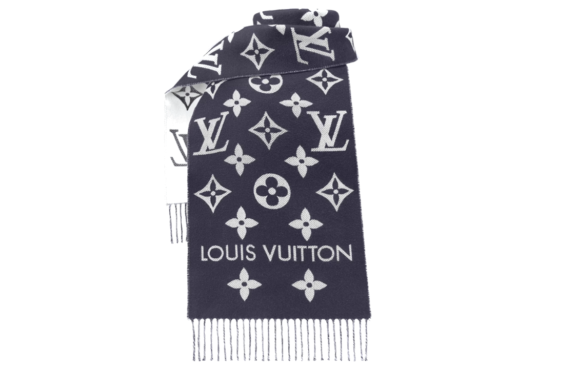 Louis Vuitton Jacquard Fringe Knit Scarf Navy Unisex Couple Style M79503 圖 2