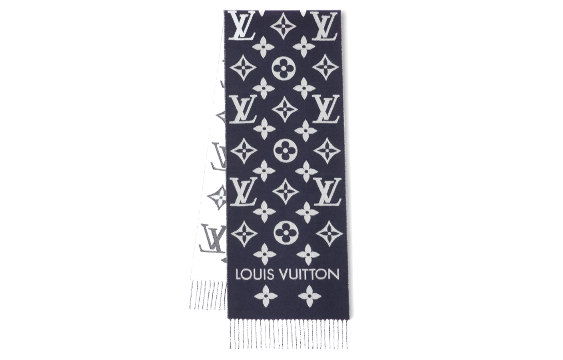 Louis Vuitton Jacquard Fringe Knit Scarf Navy Unisex Couple Style M79503 圖 3