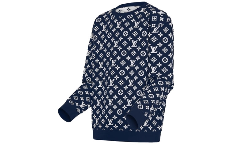 Shop Sudadera Louis Vuitton Azul con Patrón Jacquard Crewneck. 1A8FHI