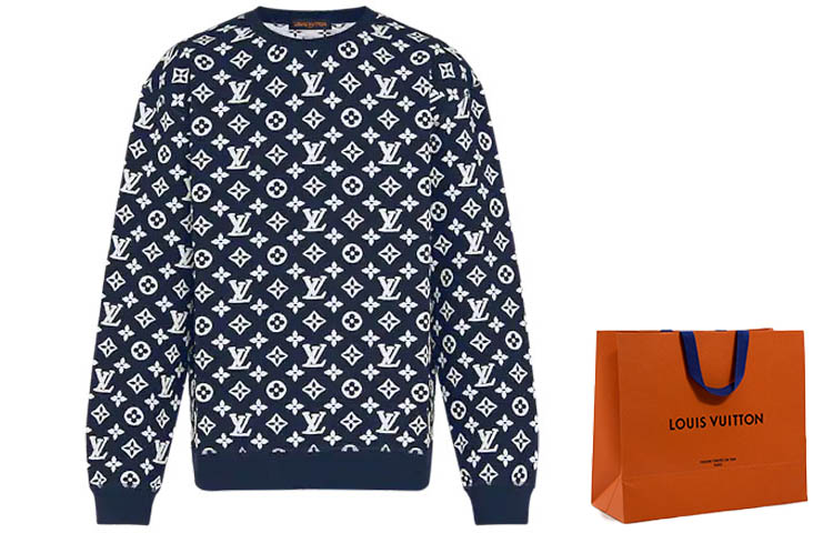 Purchase Sudadera Louis Vuitton Azul con Patrón Jacquard Crewneck. 1A8FHI