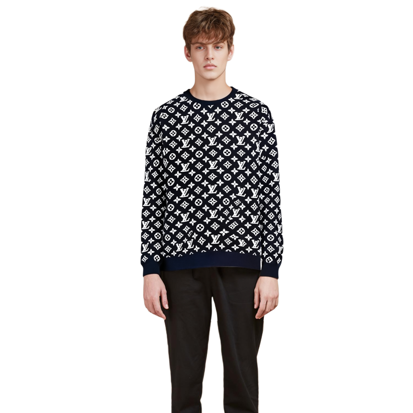 Details for Sudadera Louis Vuitton Azul con Patrón Jacquard Crewneck. 1A8FHI